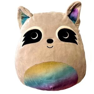 Squishmallow Rainbow Raccoon "Max"  Large 16” Plush Animal Pillow NWOT